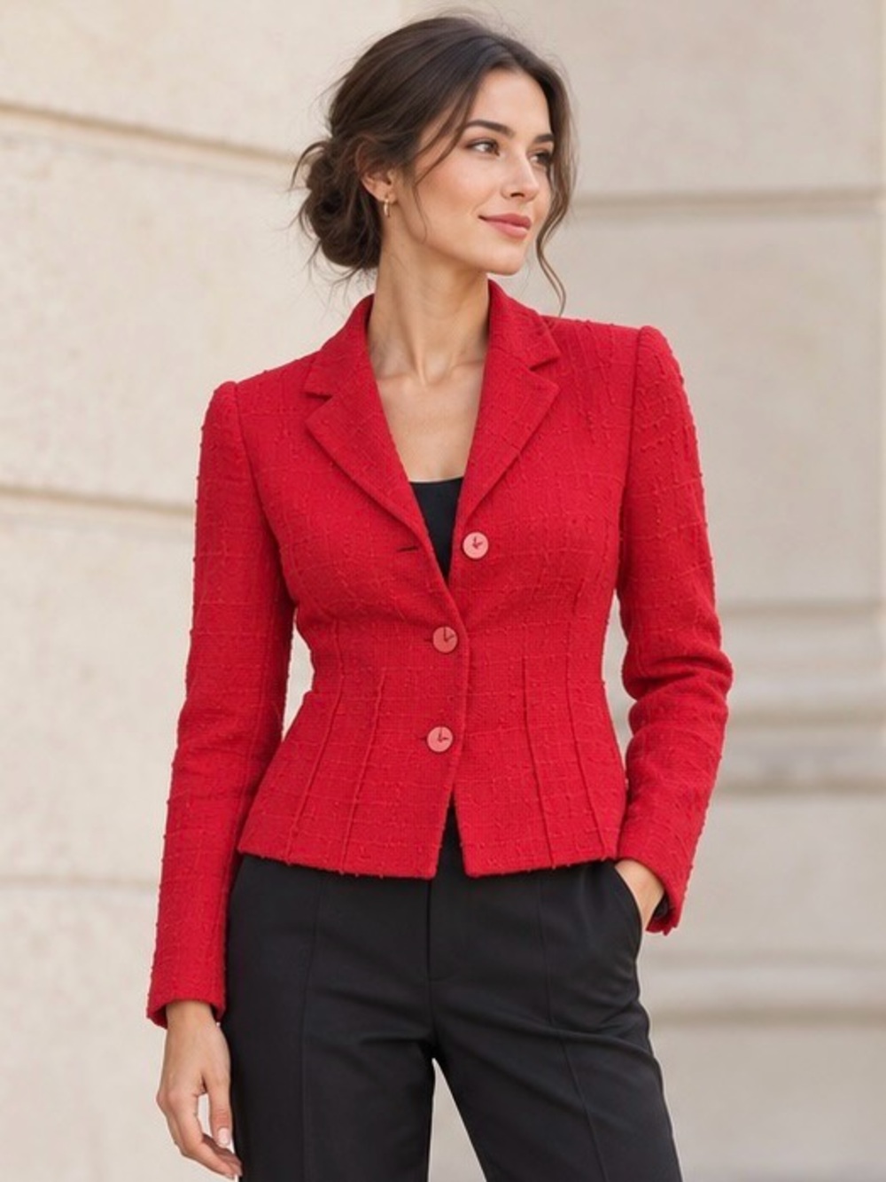 Valentino Miss V Vintage Red Virgin Wool Blazer Jacket US 8 Slim Fit Designer